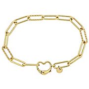 Heart Charm Paper Clip Link Bracelet in Yellow Plated Sterling Silver - 7&quot;