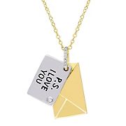 Diamond Accent Letter Envelope &quot;I Love You&quot; Charm Necklace in Yellow Plated Sterling Silver