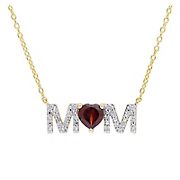 0.8 ct. t.g.w. Garnet and 0.1 ct. t.w.  Diamond MOM Necklace in Yellow Plated Sterling Silver