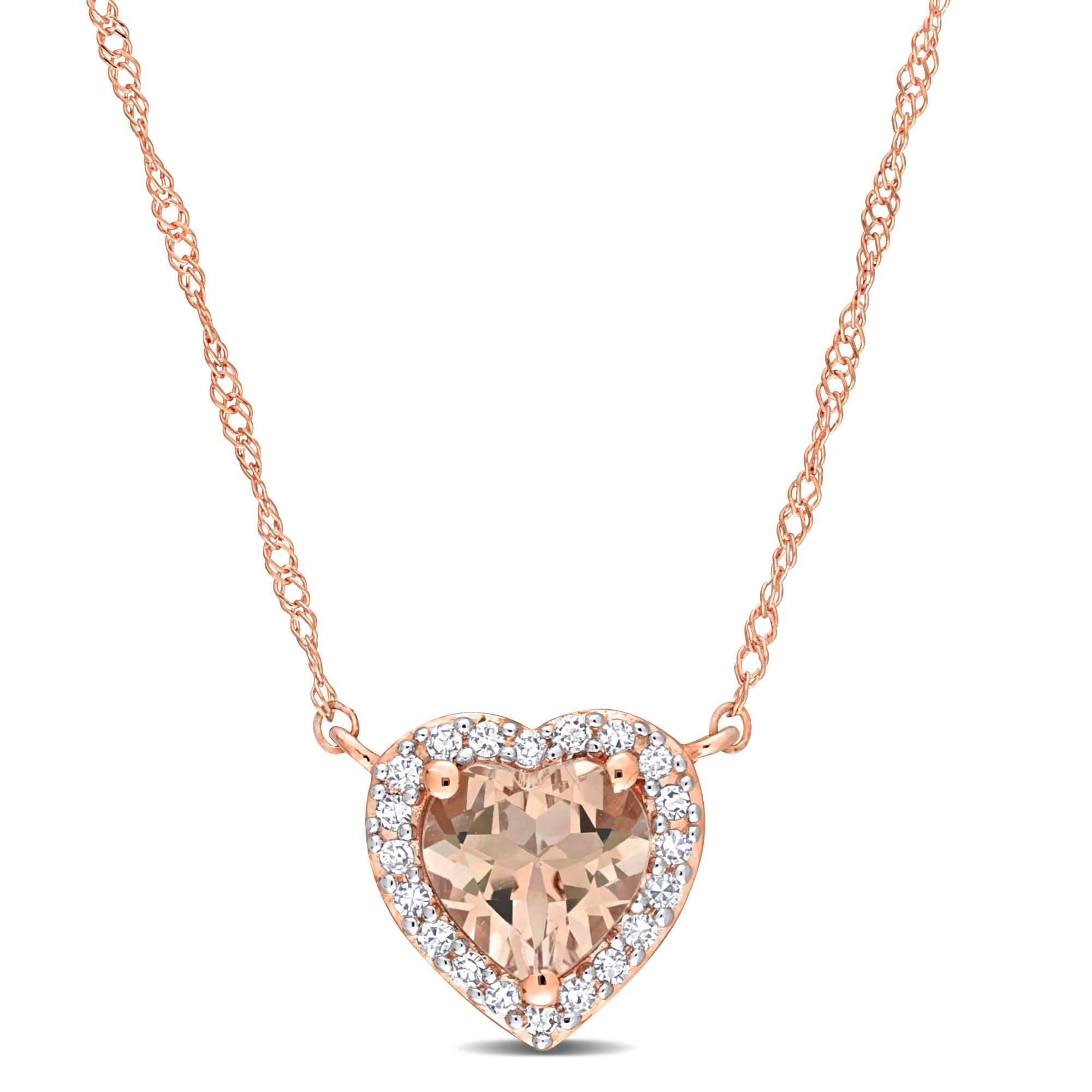 0.62 ct. t.g.w. Heart-Cut Morganite and 0.1 ct. t.w. Diamond Halo Necklace  in 14k Rose Gold