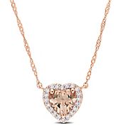 0.62 ct. t.g.w. Heart-Cut Morganite and 0.1 ct. t.w. Diamond Halo Necklace in 14k Rose Gold