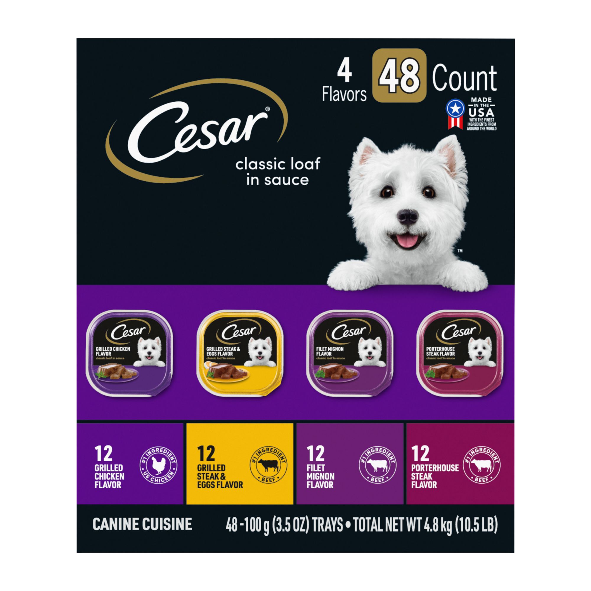 Cesar Canine Cuisine 4-Flavor Wet Dog Food Variety Pack, 48 ct.