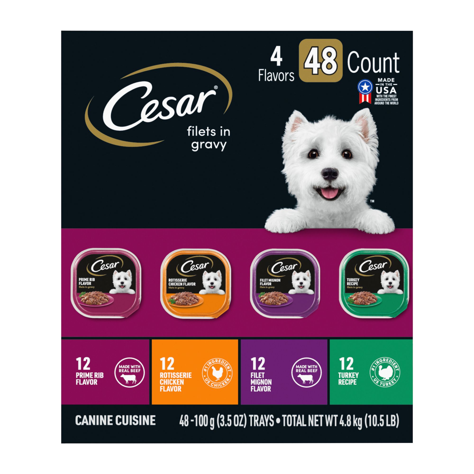 Cesar Canine Cuisine 4 Flavor Wet Dog Food Variety Pack 48 ct