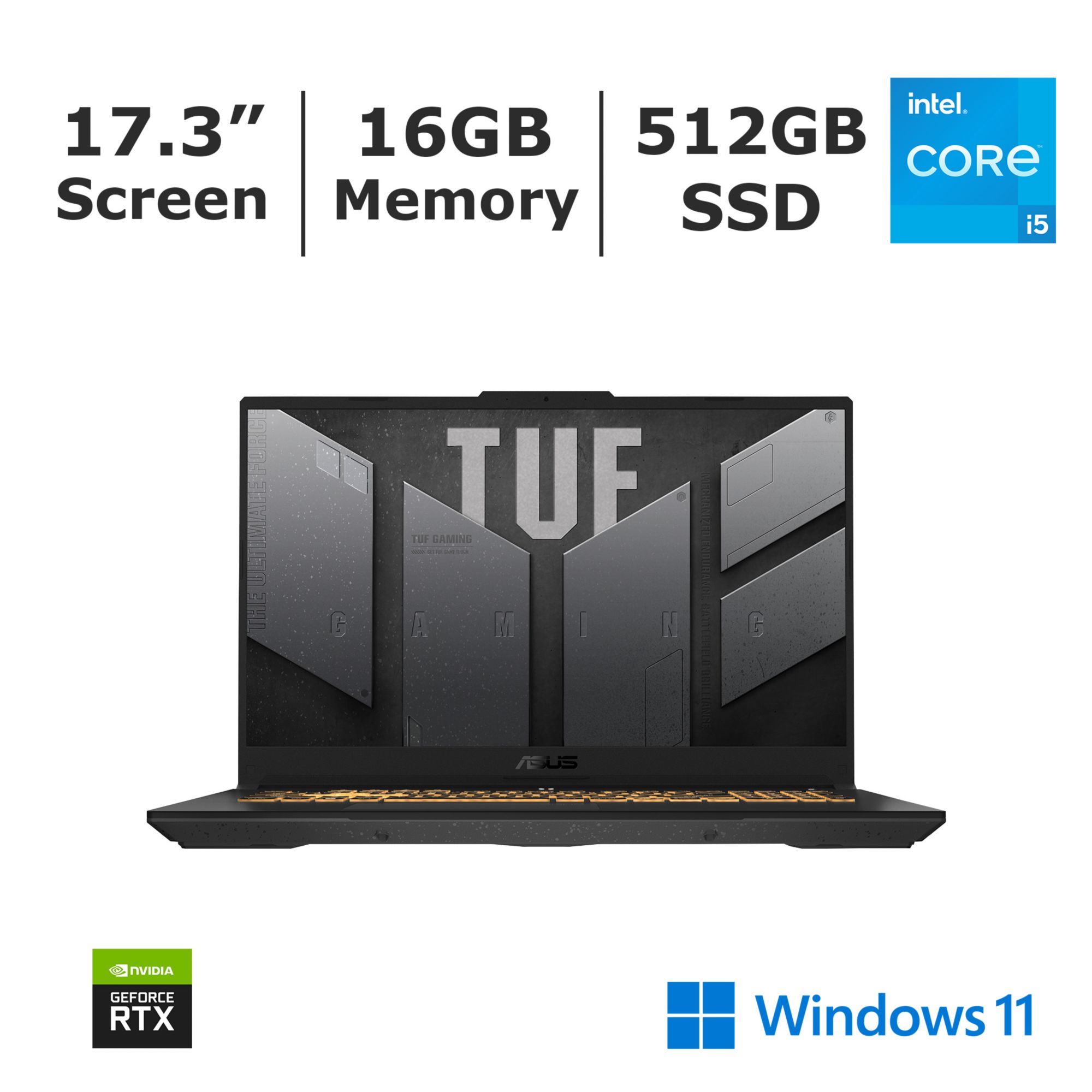 ASUS TUF 17.3&quot; FHD Gaming Laptop, Core i5 Processor, 16GB RAM, 512GB SSD, NVIDIA RTX 3050 Graphics