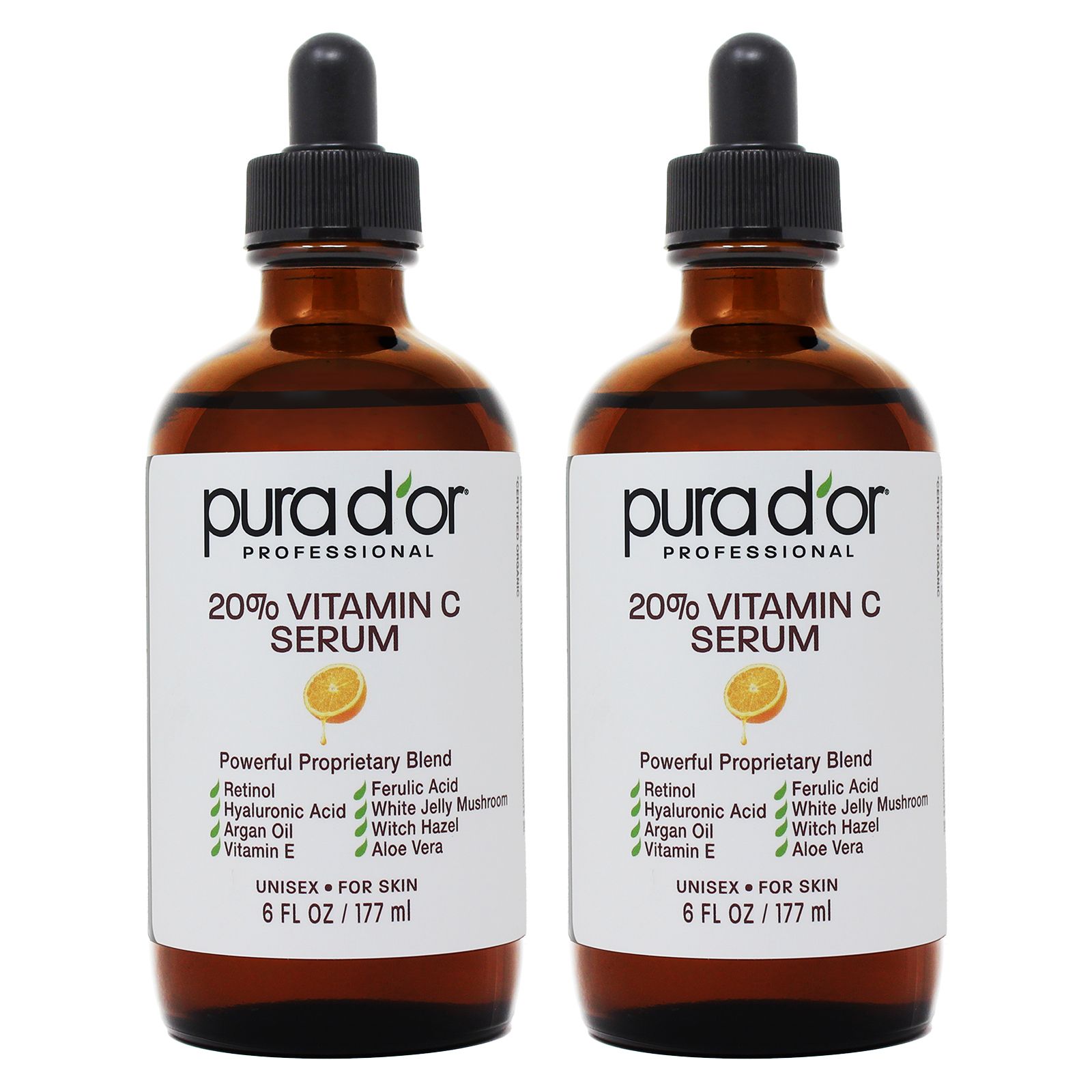 PURA D'OR Professional Strength 20% Vitamin C Serum with Retinol, 12 oz.