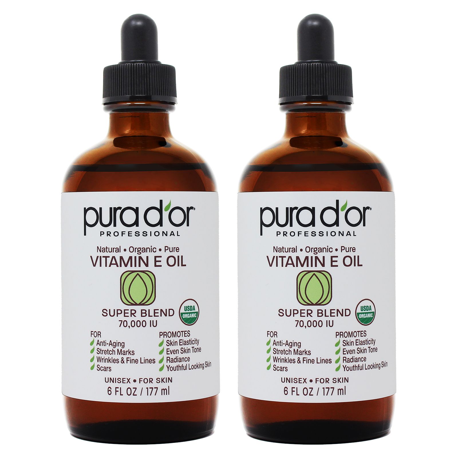 PURA D'OR Professional Vitamin E Oil Super Blend 70,000 IU Certified Organic, 12 oz.