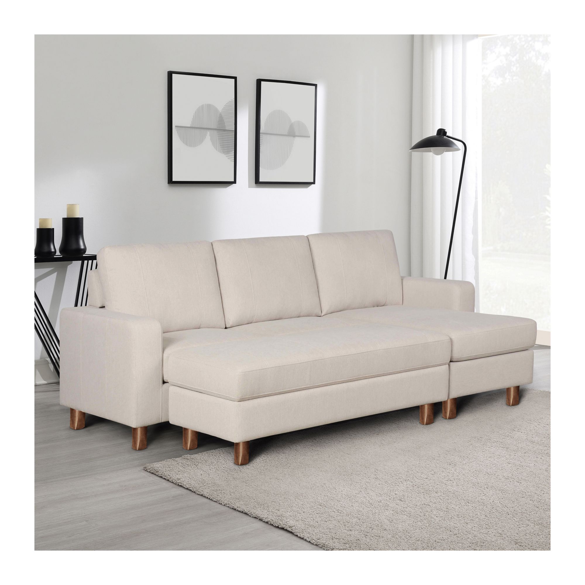 Abbyson Home Elaina Fabric Reversible Sectional And Ottoman - Cream