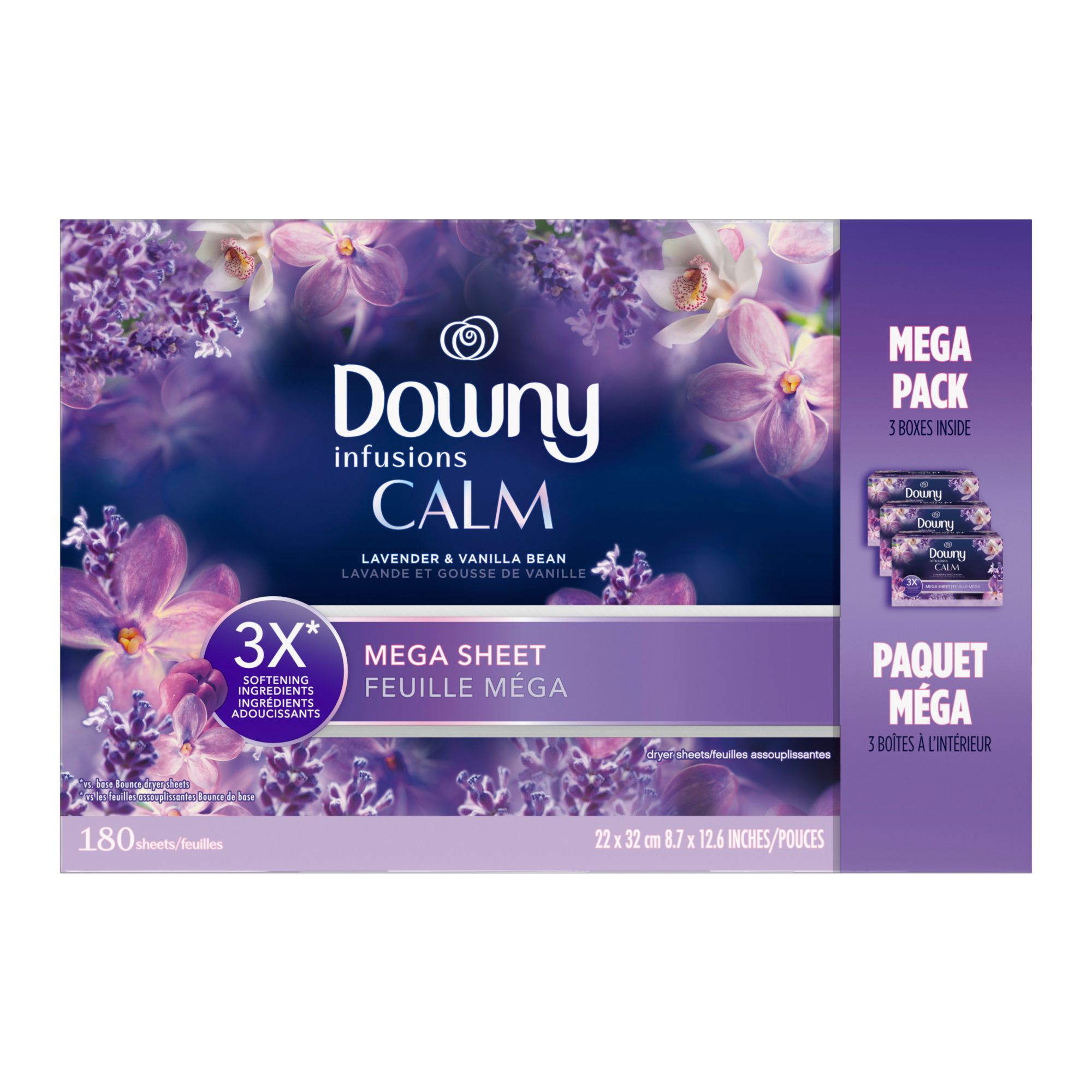 Downy Infusions Calm Mega Dryer Sheets, Lavender and Vanilla Bean, 180 ct.