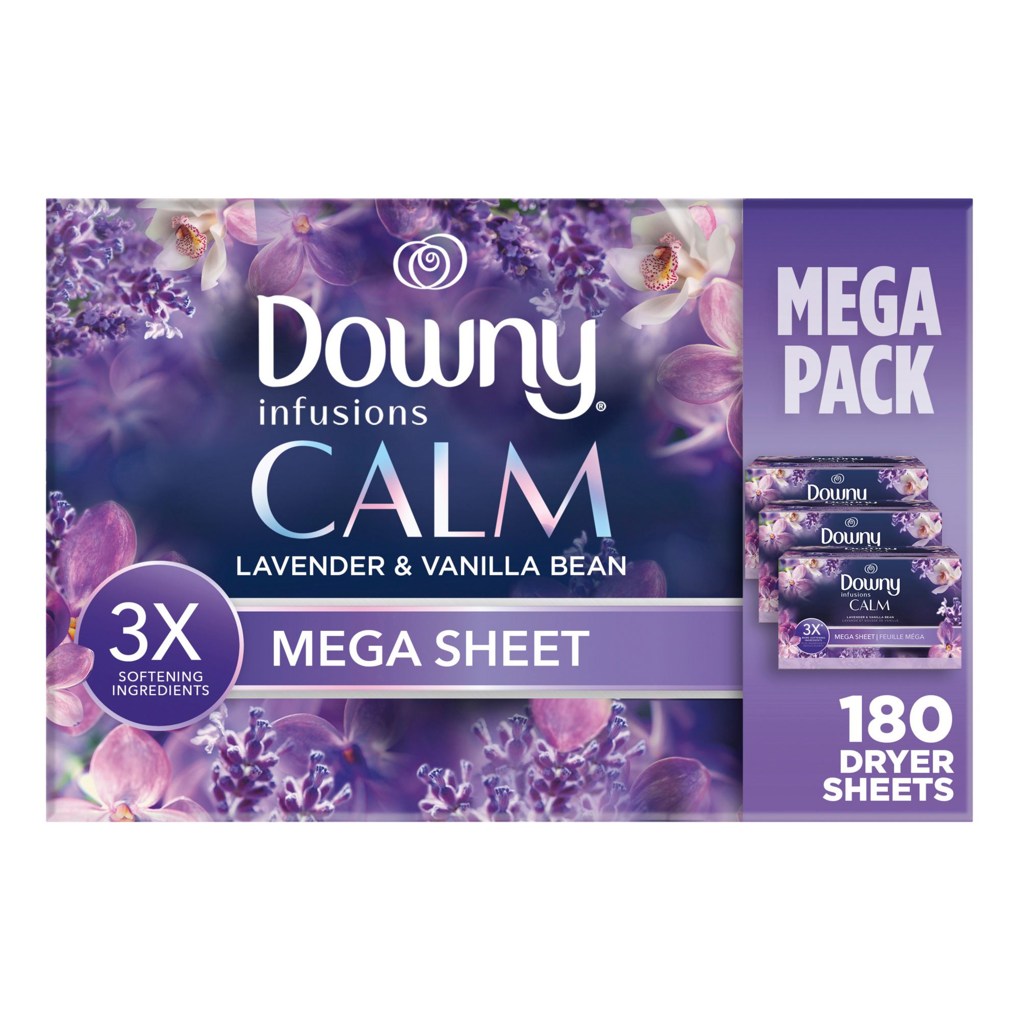 Downy Infusions Calm Mega Dryer Sheets, Lavender and Vanilla Bean, 180 ct.