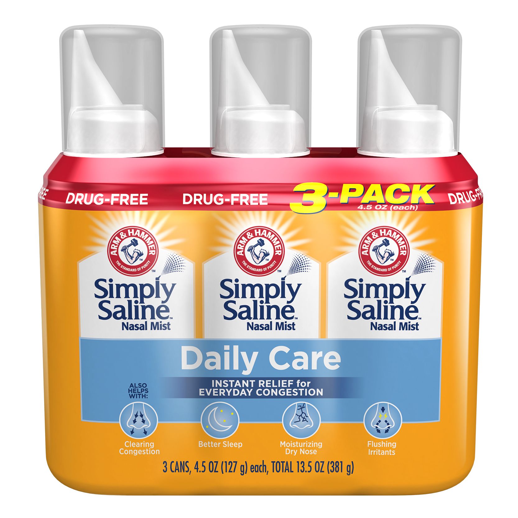 Arm & Hammer Simply Saline Daily Care Nasal Relief, 3 pk./4.5 oz.