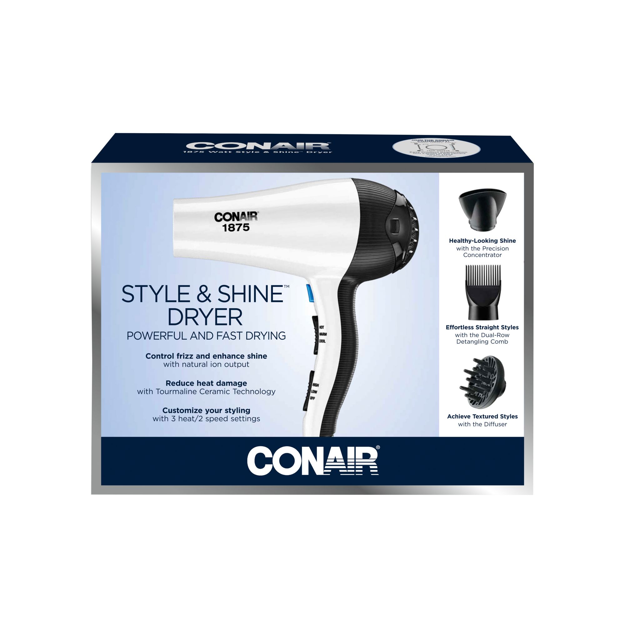 Conair 1875 Watt Style Shine Dryer with 3 Attachments BJ s Wholesale Club