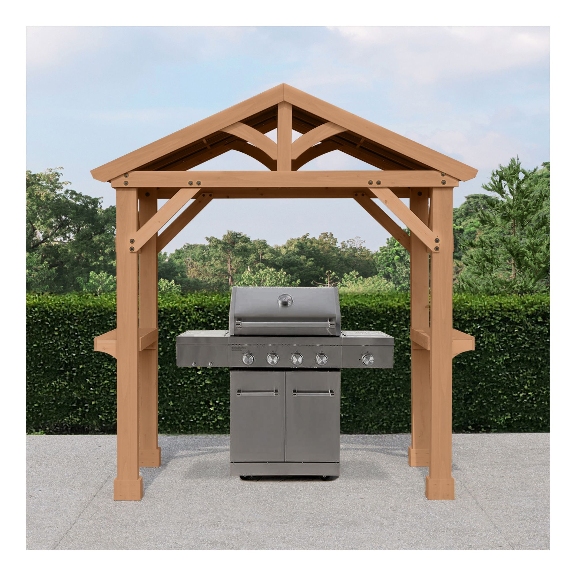 Yardistry Meridian 8'L x 5'8&quot;W x 8'10&quot;H Grilling Pavilion - Coffee Brown