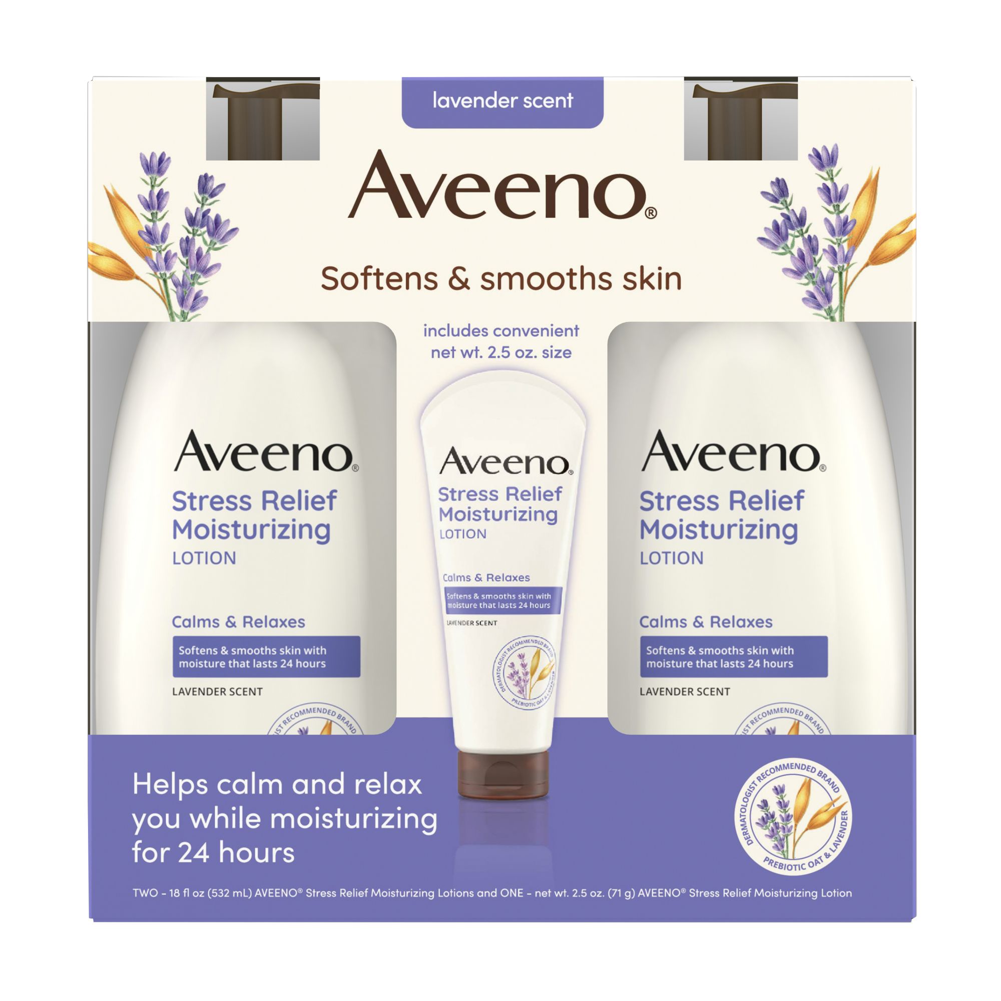 Aveeno Stress Relief Moisturizing Body Lotion with Lavender Scent, 2 pk./18 oz. + 2.5 oz.