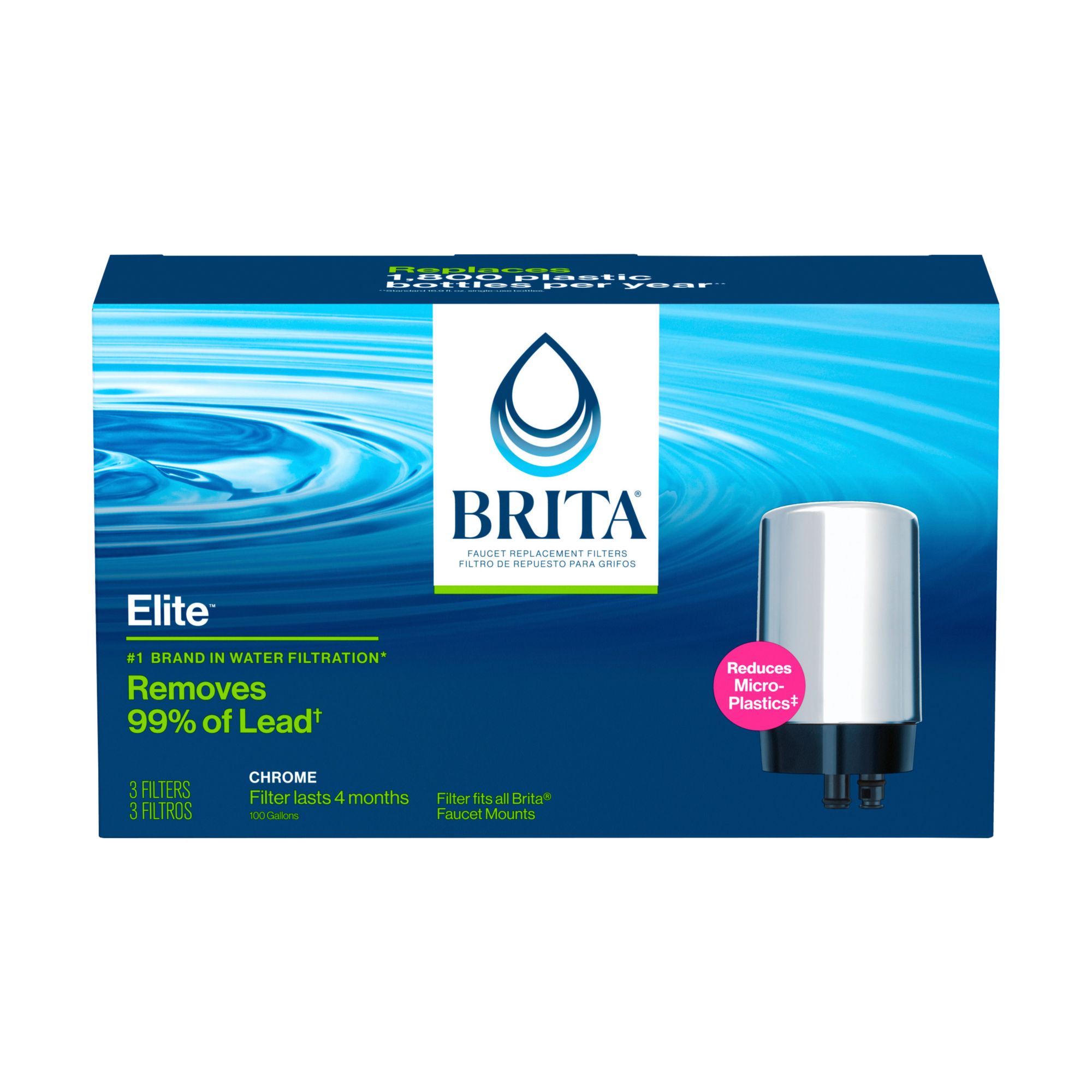 Brita Chrome Tap Water Faucet Filtration System with 2 Filters and Filter  Change Reminder