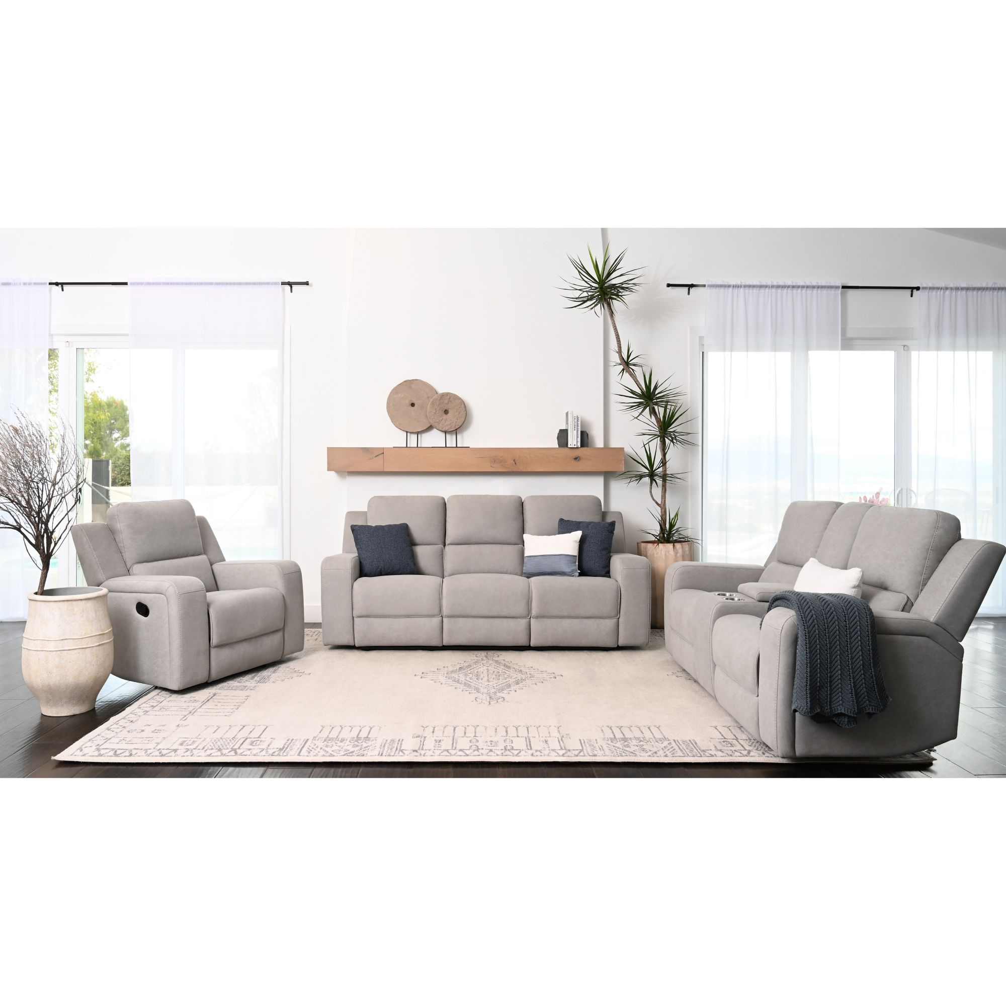 Abbyson Home Maggie 3-Pc. Fabric Manual Reclining Sofa Collection - Light Gray