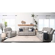Abbyson Maggie 3-Pc. Fabric Manual Reclining Sofa Collection - Light Gray