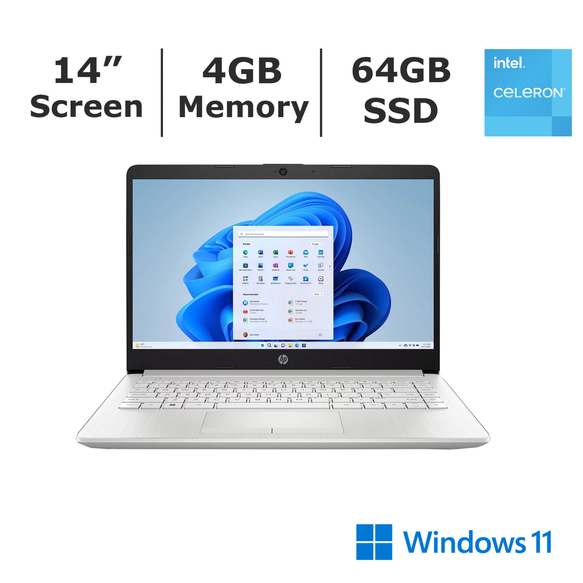 HP Inc. Stream 14&quot; Laptop, Intel Celeron Processor, 4GB RAM, 64GB Storage, Intel UHD Graphics