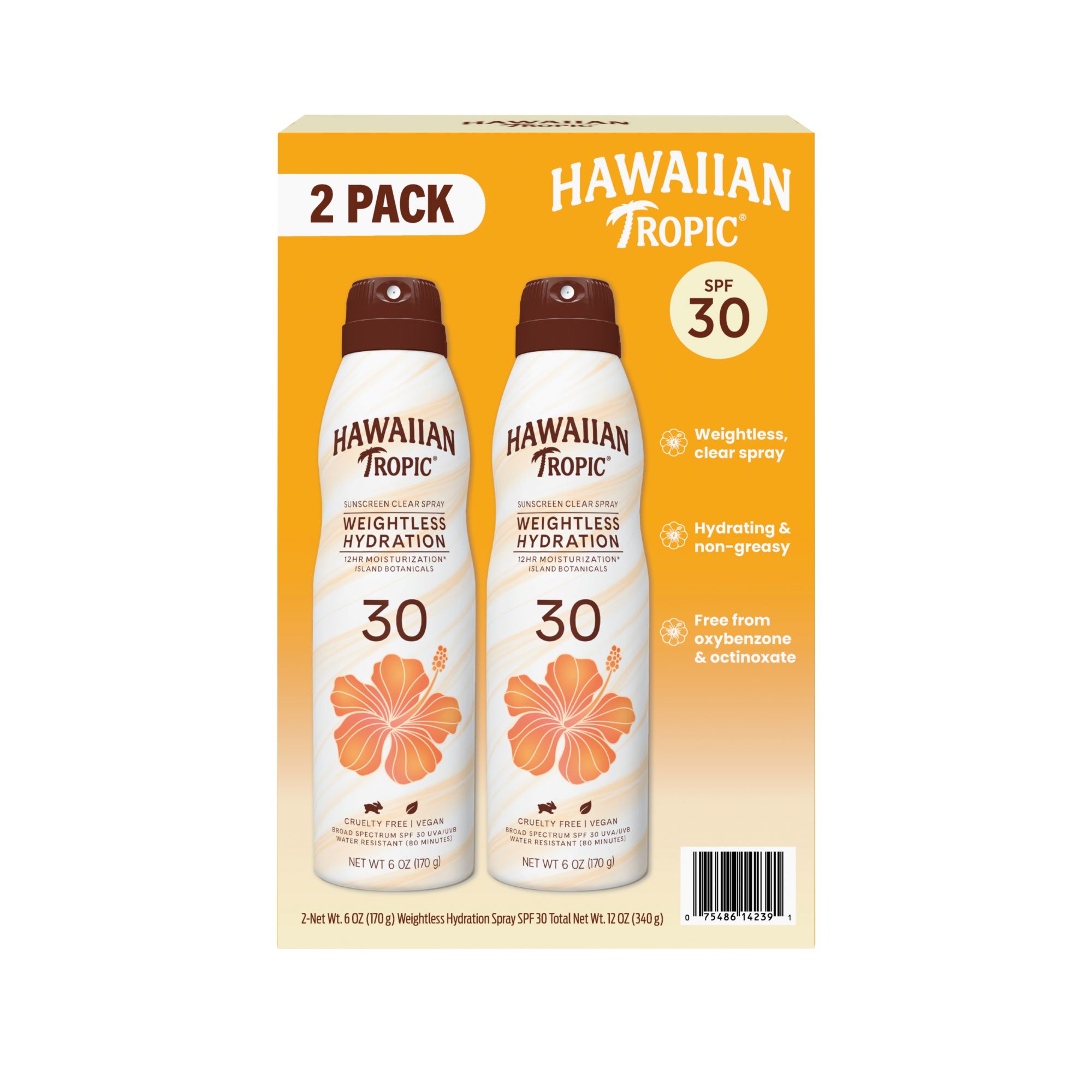 Hawaiian Tropic Weightless Hydration C-Spray SPF 30, 2 pk./6 oz.