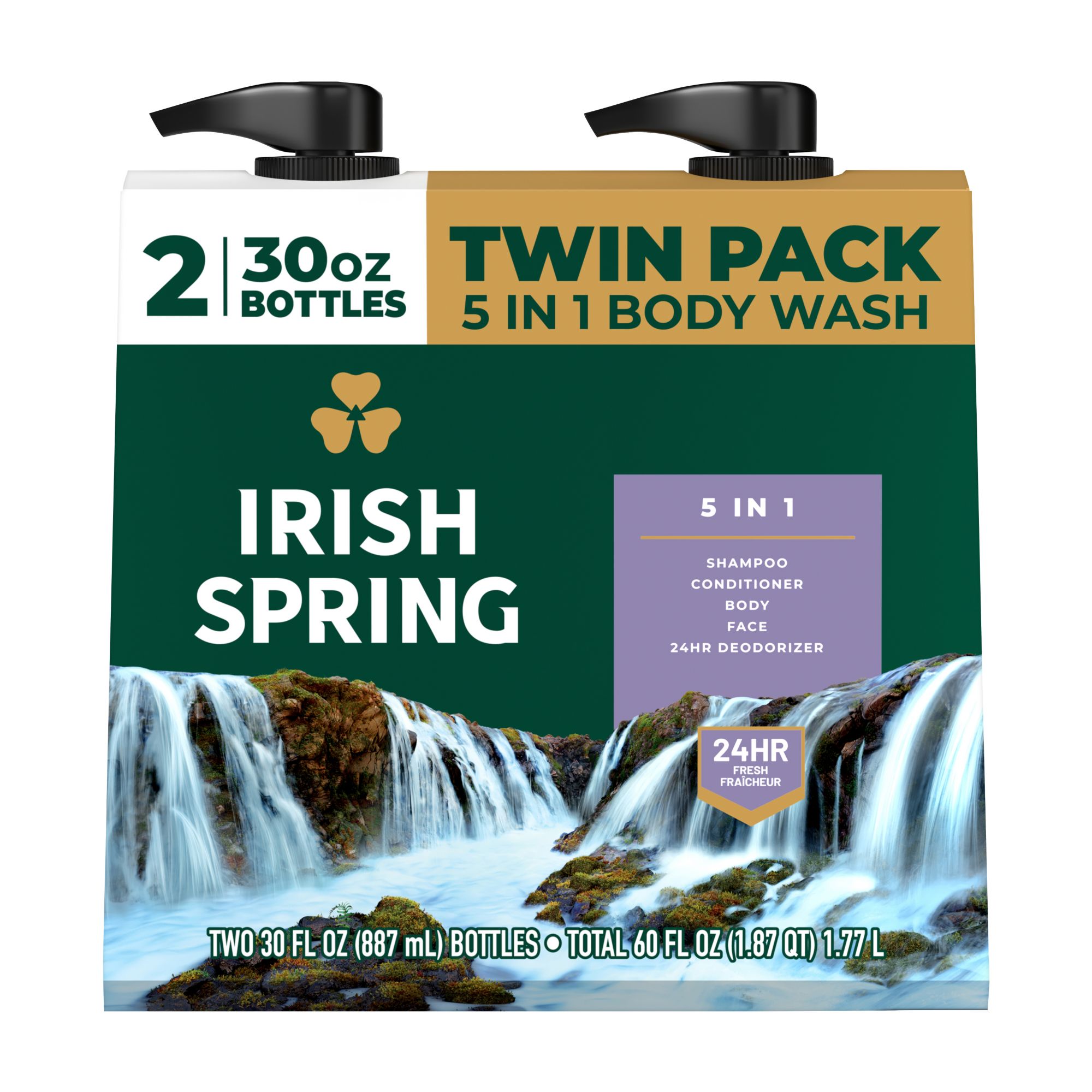 Irish Spring 5-in-1 Mens Body Wash, Pump, 2 pk./30oz.