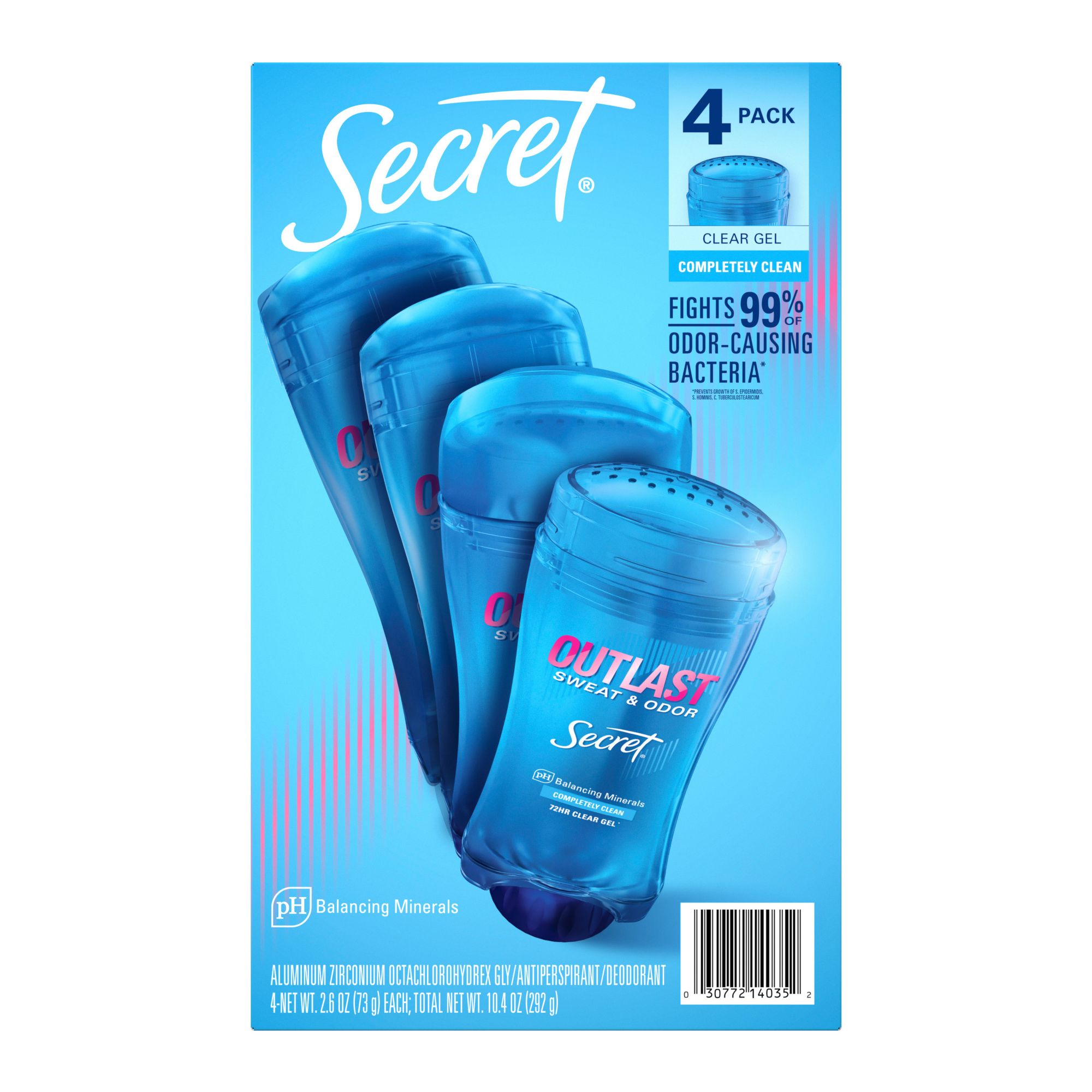Secret Antiperspirant Deodorant for Women Outlast Clear Gel - Shower Fresh Scent, 4 pk./2.6 oz.