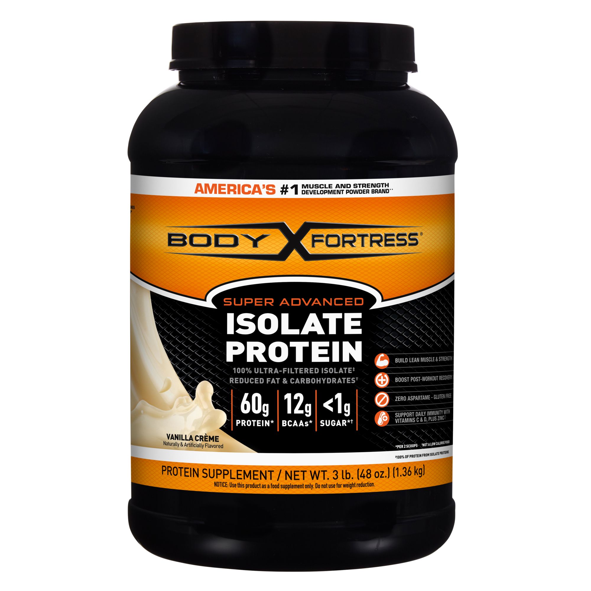 Body Fortress Super Advanced Isolate Protein Powder Vanilla, 3 lbs.