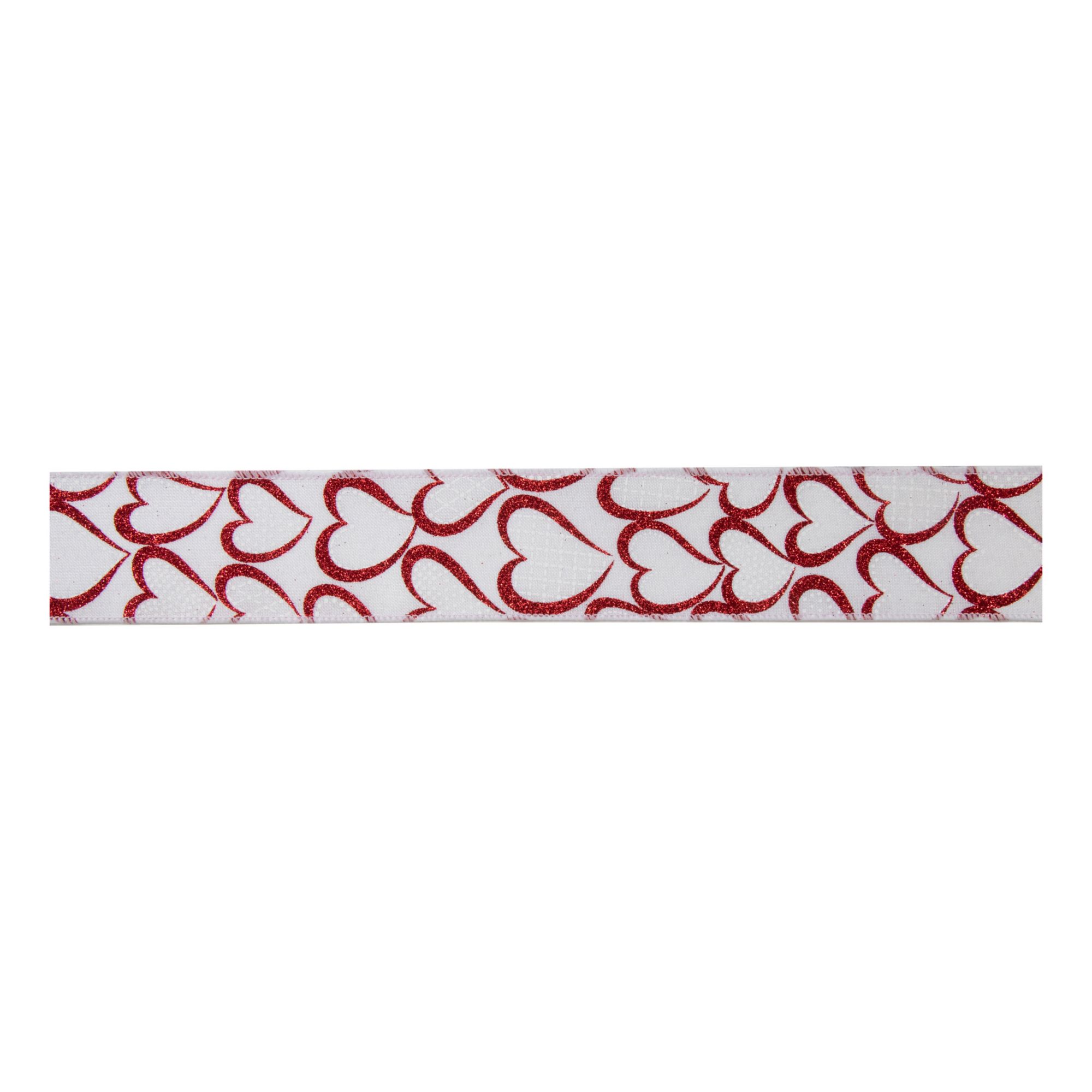 Northlight  Valentine's Wired Craft Ribbon, 10 Yards - White and Red Glitter Hearts