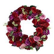 Mixed Rose Artificial Spring Floral Wreath, 24&quot;