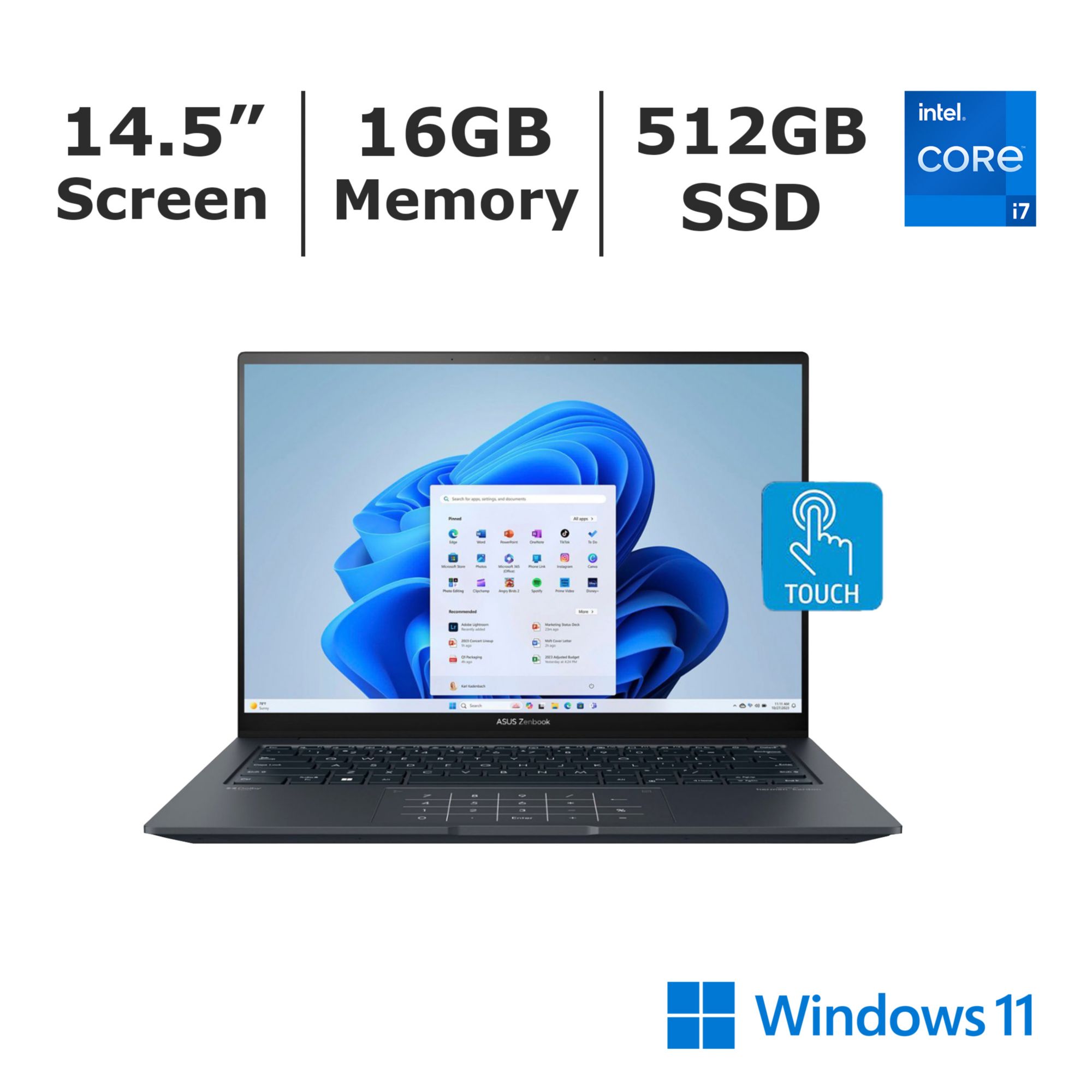 ASUS - Zenbook 14.5 2.8K OLED Touch Laptop - Intel Evo Platform - 13th Gen  Core i7 Processor with 16GB Memory - 512GB SSD - Inkwell Gray 