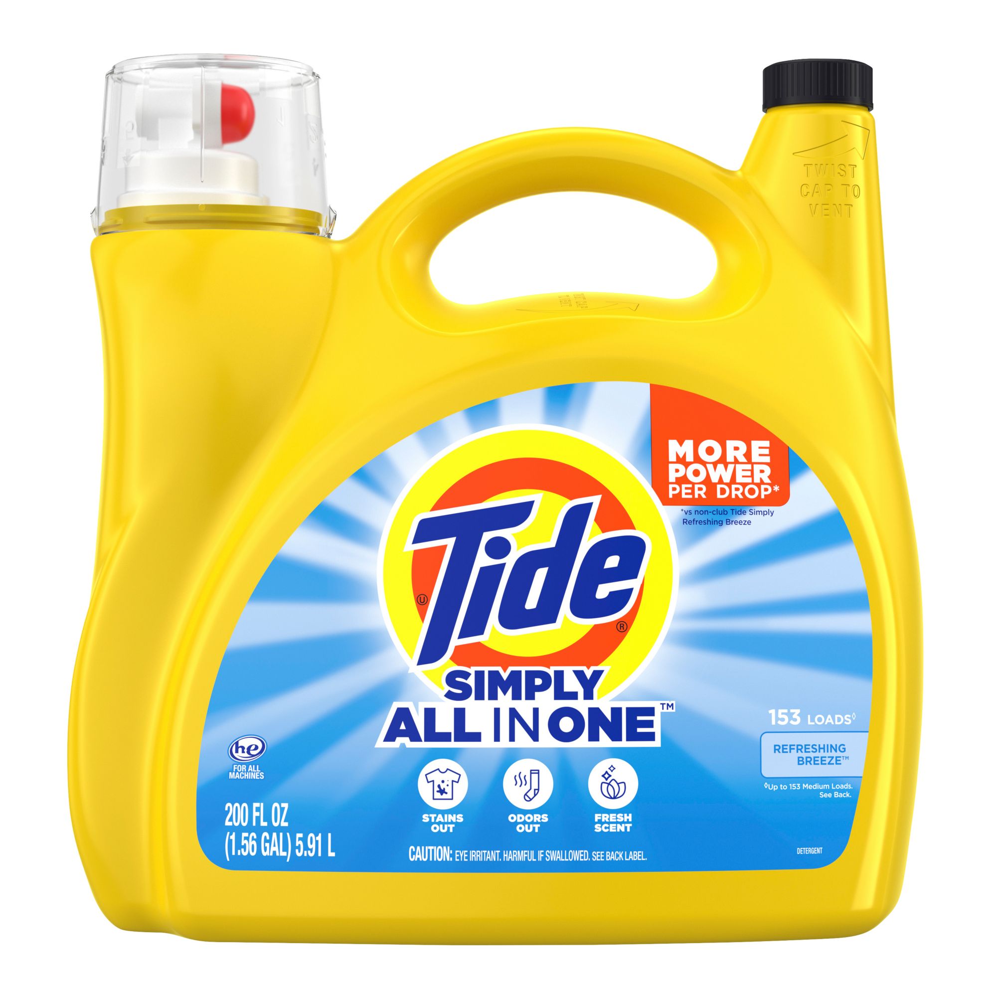 Tide Simply Liquid Laundry Detergent, Refreshing Breeze, 153 loads/200 fl. oz.