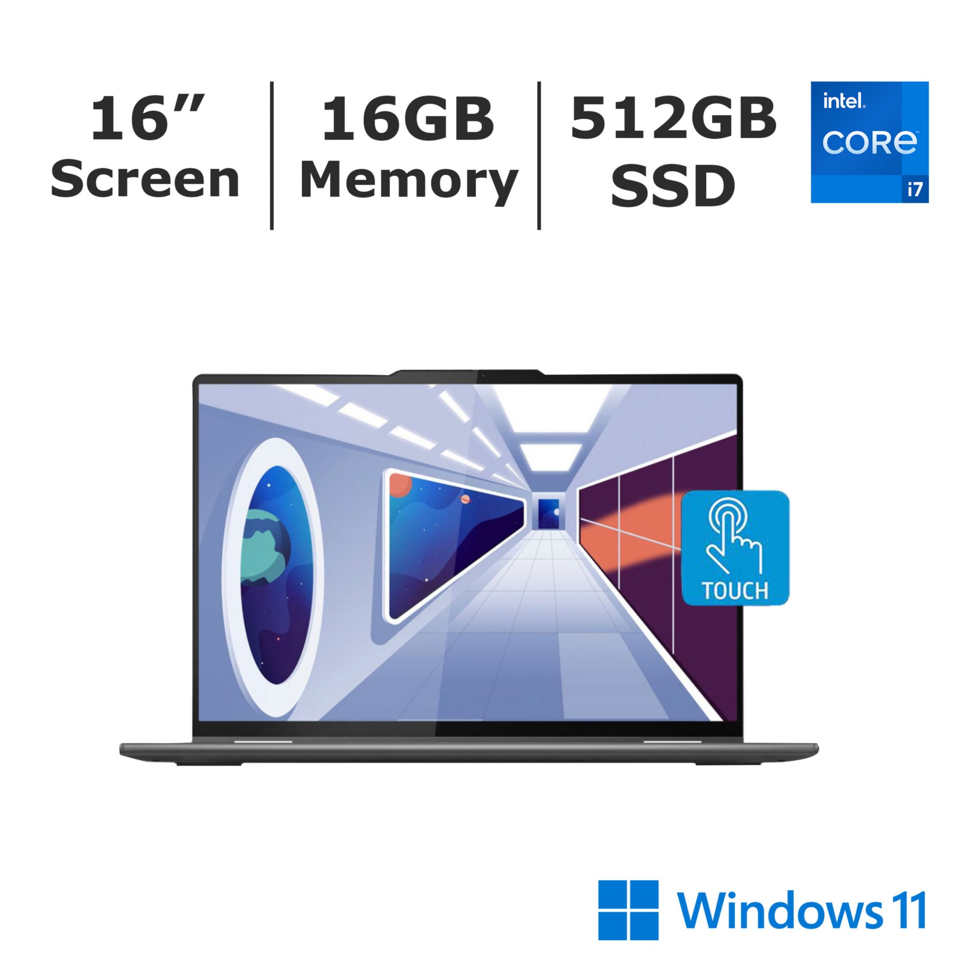 Lenovo Yoga 7 16&quot; 2-in-1 Touchscreen Laptop, Core i7-1355U Processor, 512GB SSD, 16GB Memory - Storm Grey