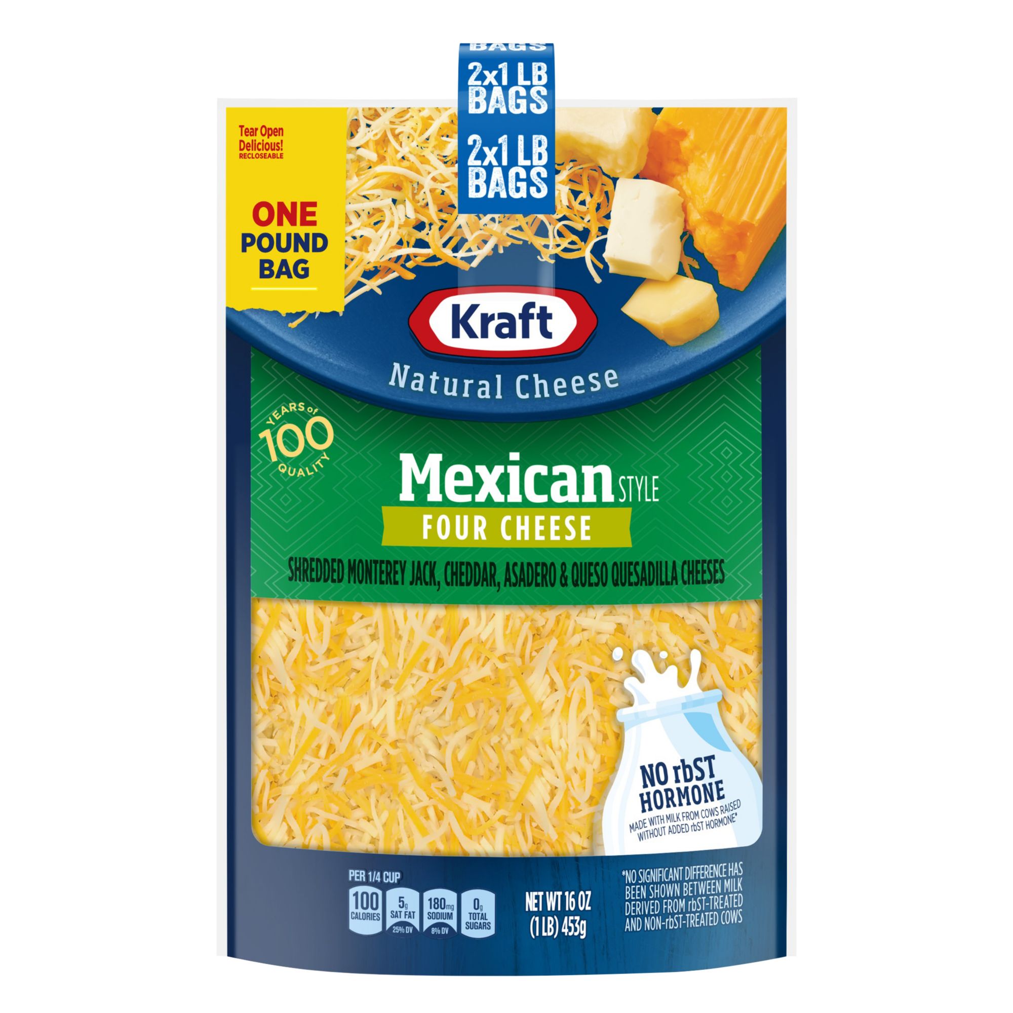Kraft Mexican Style Four Cheese Blend Shredded Cheese, 2 pk./1 lb.