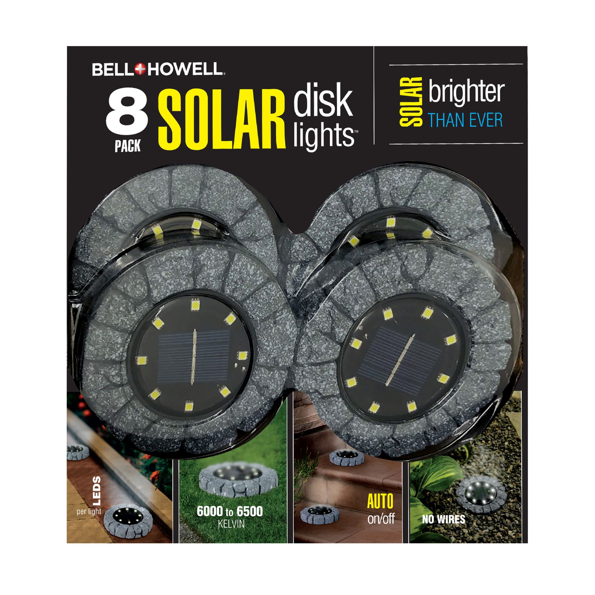Bell + Howell Solar Disk Light Stone Grey, 8 pk.