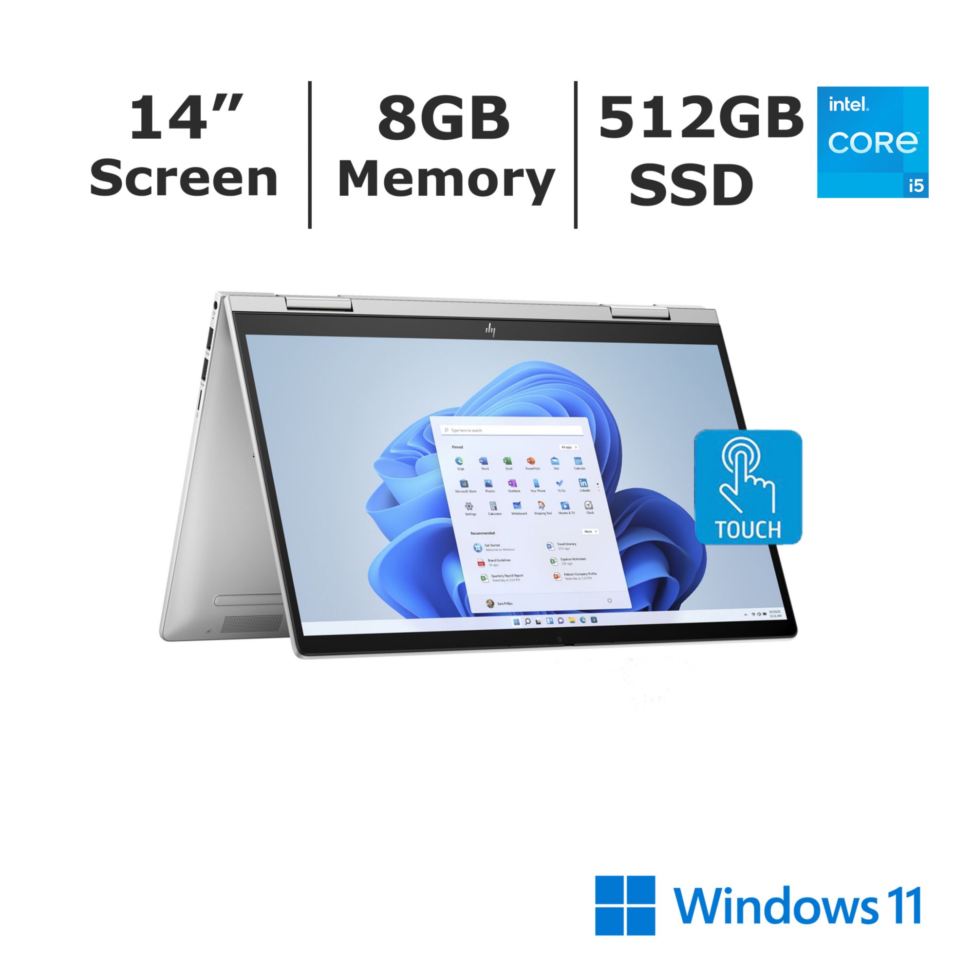 HP Inc. ENVY x360 14&quot; FHD 2-in-1 Touchscreen Laptop, Core i5-1335U Processor, 512GB SSD, 8GB Memory - Silver