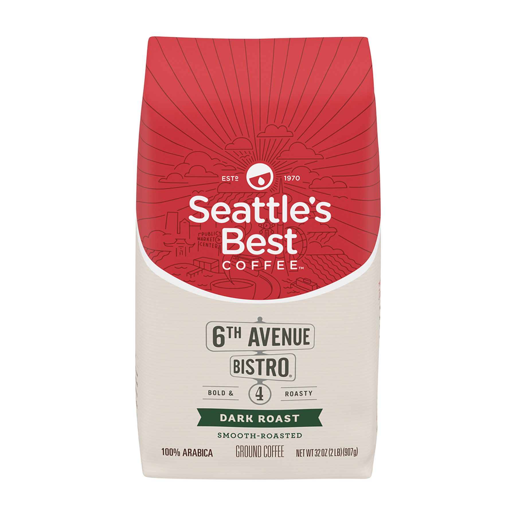 Seattle's Best Coffee 6th Avenue Bistro Smooth-Roasted Dark Roast Ground 100% Arabica Coffee, 32 oz.