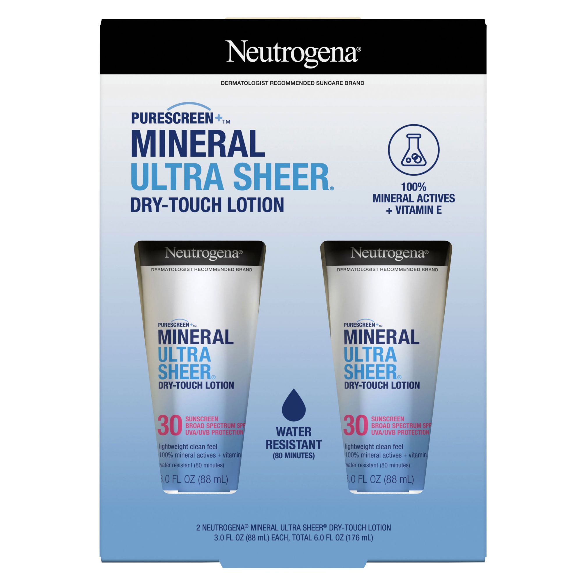 Neutrogena Mineral Ultra Sheer Dry-Touch SPF 30 Sunscreen Broad-Spectrum UVA/UVB Protection, 2 pk./3 oz.