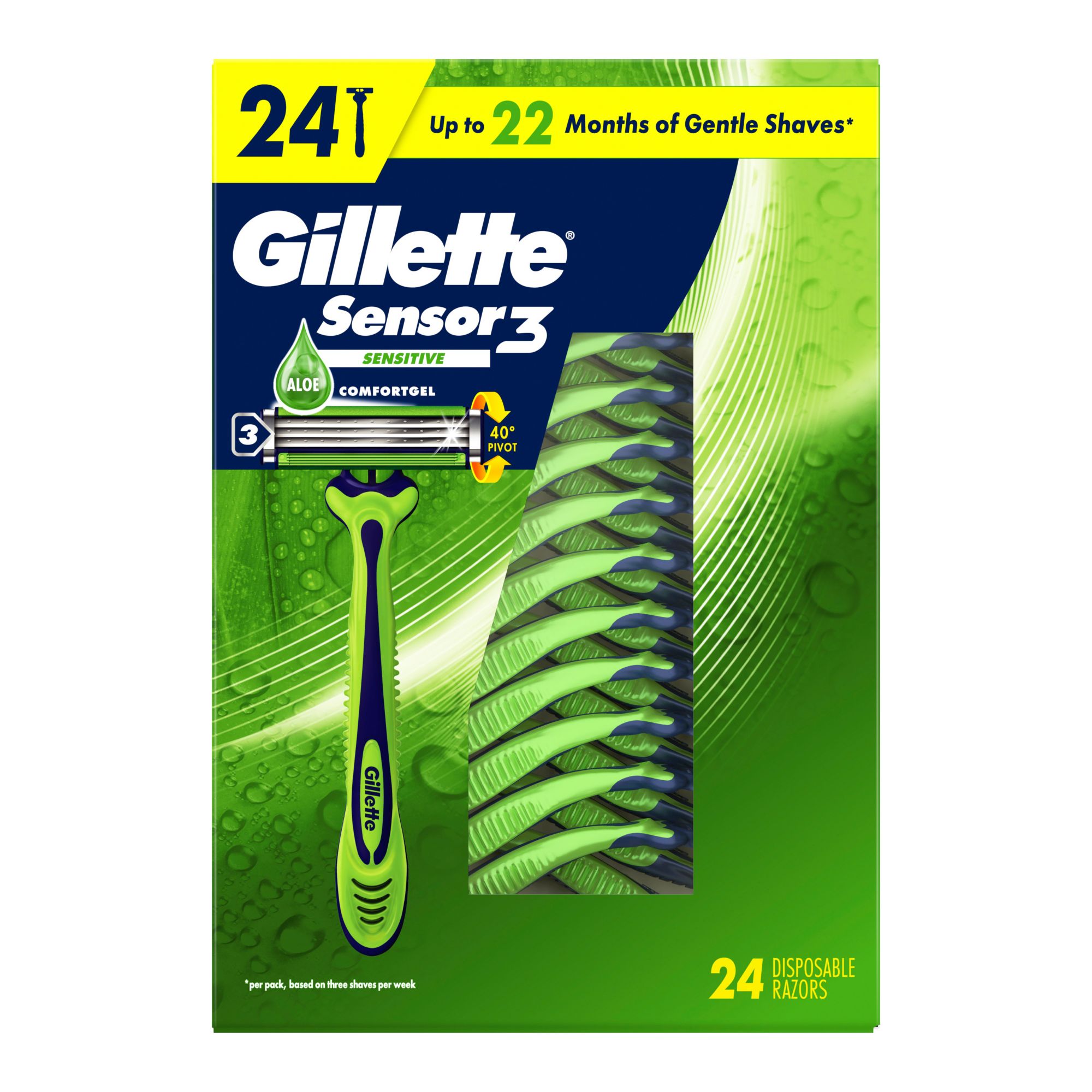 Gillette Sensor3 Sensitive Men's Disposable Razor, 24 ct.