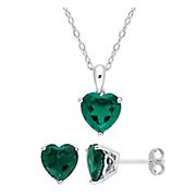 2-Pc. Set 4.5 ct. t.g.w. Created Emerald Heart Solitaire Pendant and Earrings in Sterling Silver