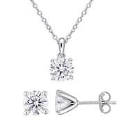 2-Pc. Set 3 ct. DEW Moissanite Solitaire Necklace and Stud Earrings in Sterling Silver