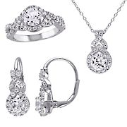 3-Pc. Set Created White Sapphire Halo Necklace, Earrings and Ring in Sterling Silver