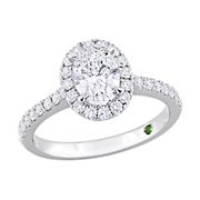 1.5 ct. t.w. Lab-Grown Diamond with Tsavorite Accent Oval Halo Engagement Ring in 14k White Gold