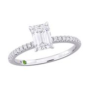 1.05 ct. t.w. Lab Grown Diamond Emerald-Cut Engagement Ring with Tsavorite Accent in 14k White Gold