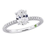 1.15 ct. t.w. Lab Grown Diamond and Tsavorite Accent Oval Engagement Ring in 14k White Gold