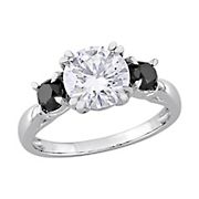 2 ct. DEW Moissanite and .75 ct. t.w. Black Diamond 3-Stone Engagement Ring in 10k White Gold