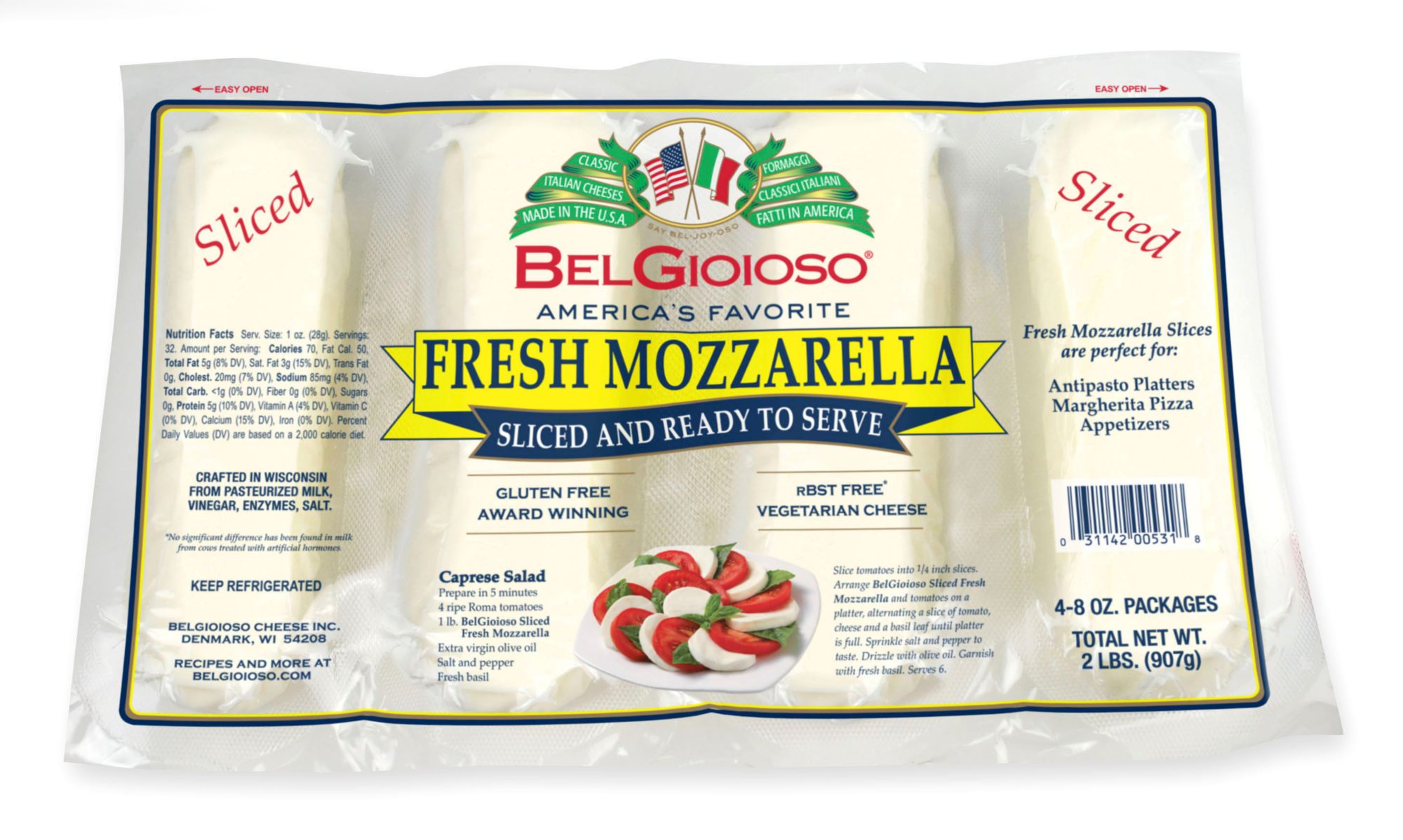 BelGioioso Fresh Sliced Mozzarella Cheese, 4 pk./8 oz.