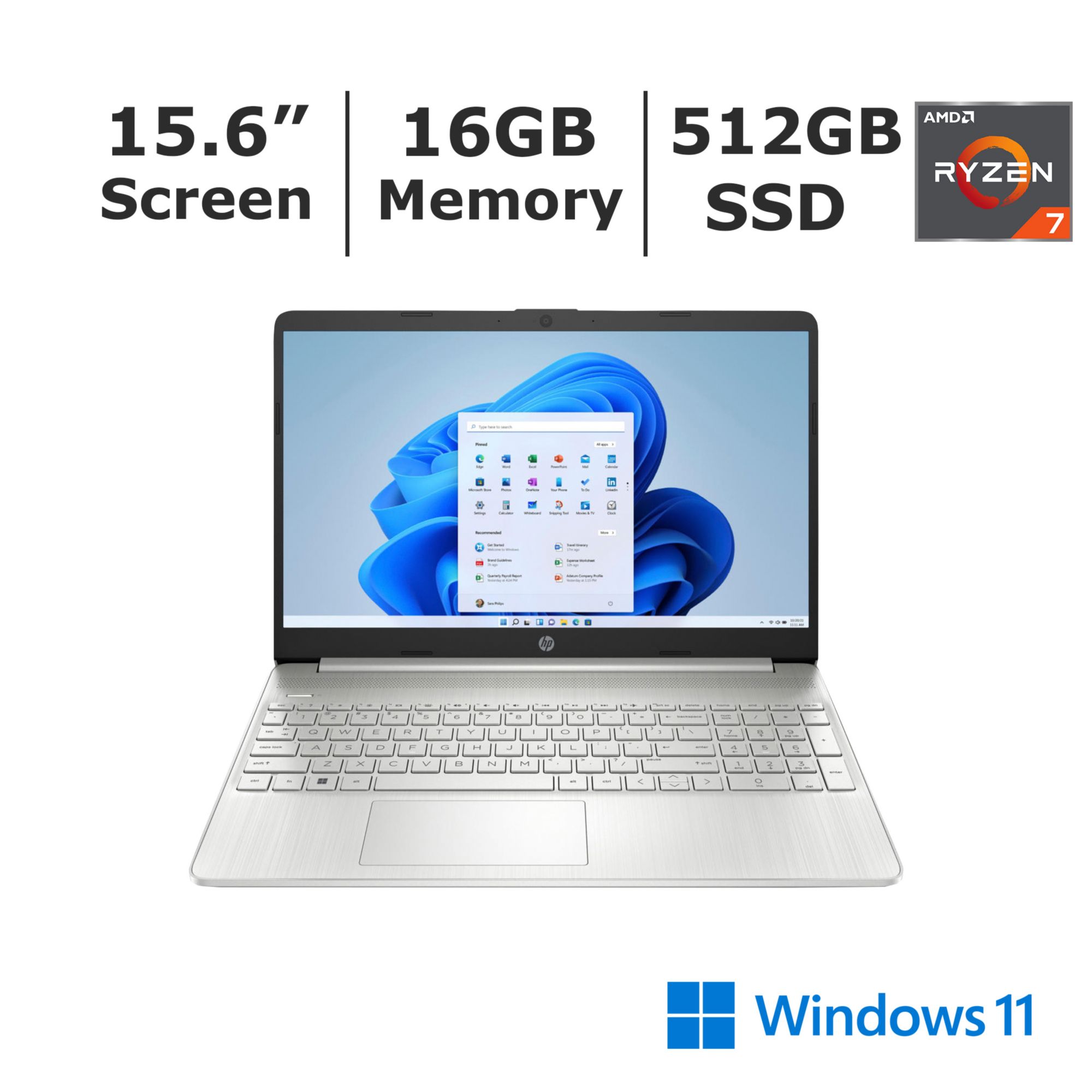 HP Inc. 15.6&quot; Touchscreen laptop 15-EF2747wm, AMD Ryzen 7 5700, 16GB, 512 SSD - Silver
