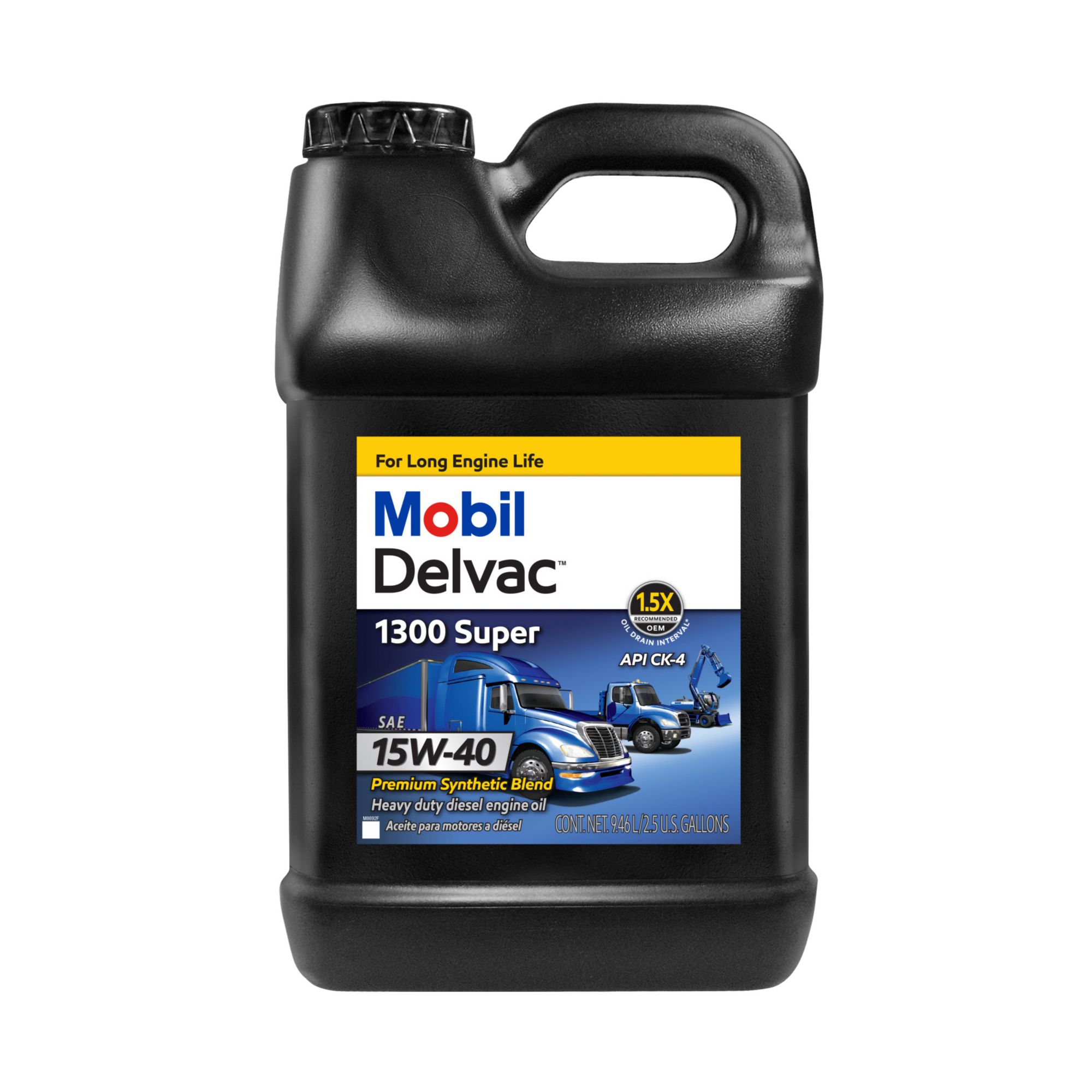 Mobil Delvac 1300 Super Heavy Duty Premium Synthetic Blend Diesel Engine Oil 15W-40, 2 pk./2.5 gal.