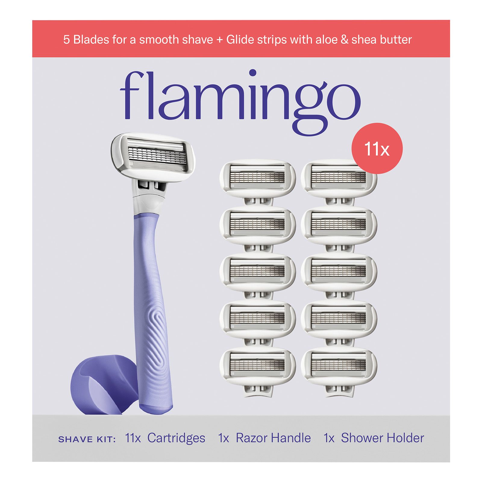 Flamingo Women's Razor Shaving Kit, 1 Handle, 11 Razor Blade Refills, 1 Shower Holder - Lilac