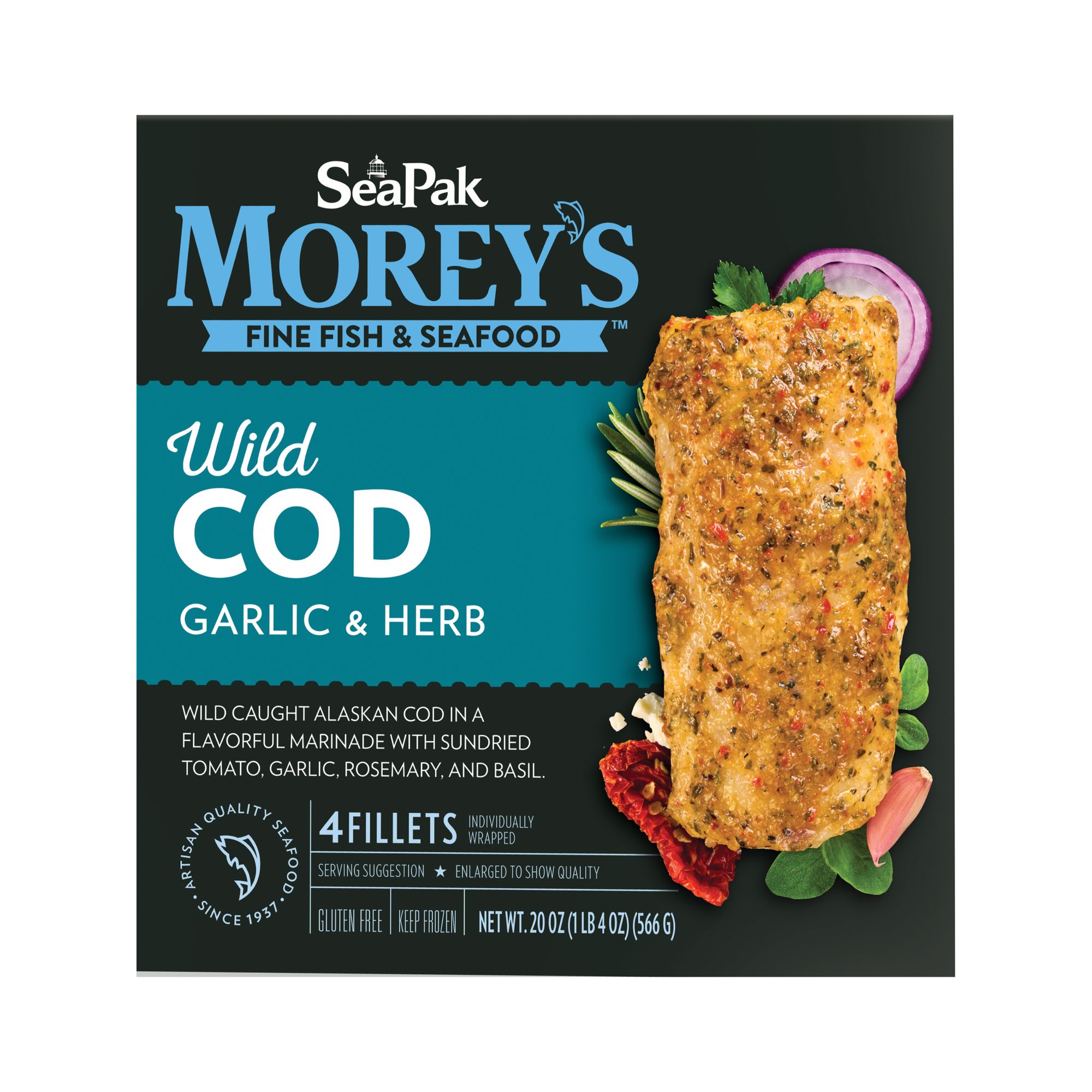 Morey's Garlic & Herb Marinated Wild Alaskan Cod Fillets, 1.25 lbs.