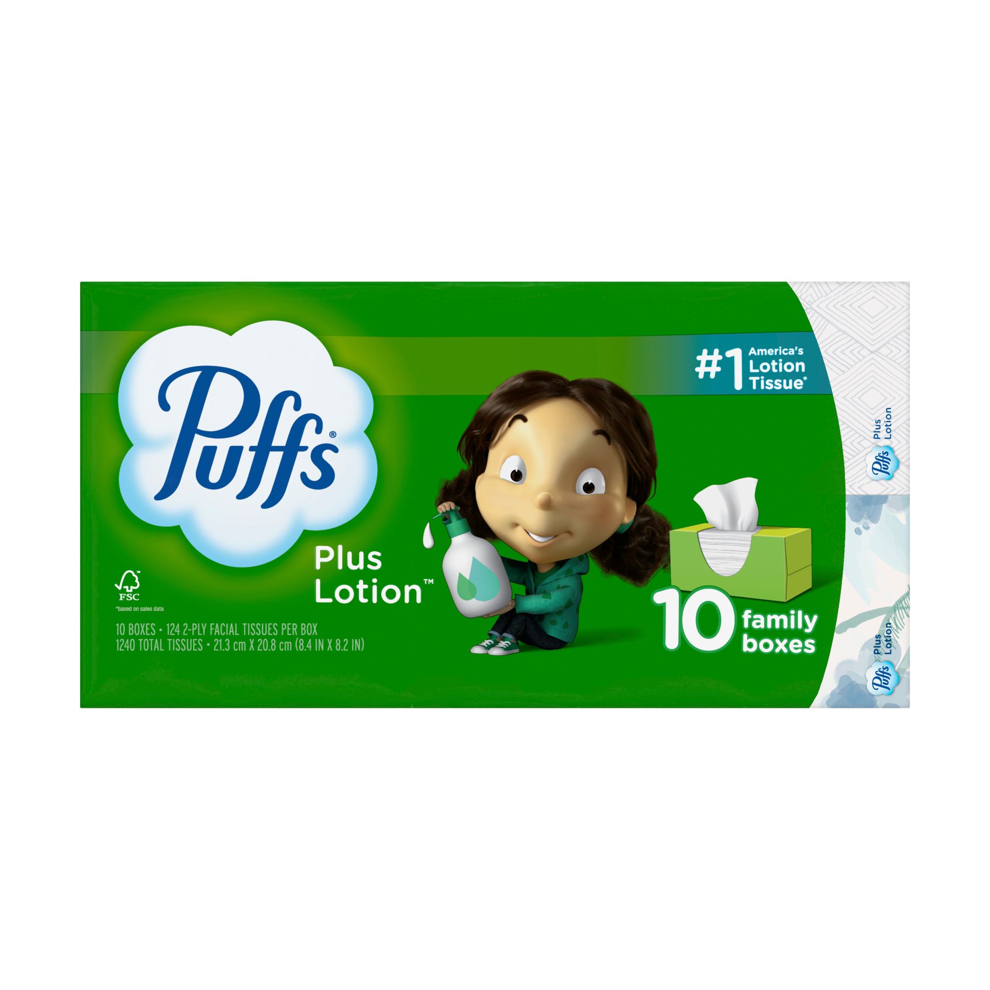 Puffs Plus Lotion Facial Tissue, 10 Family Boxes/124 Tissues Per Box