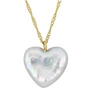 Cultured Freshwater Pearl Heart Pendant Necklace in 14k Yellow Gold